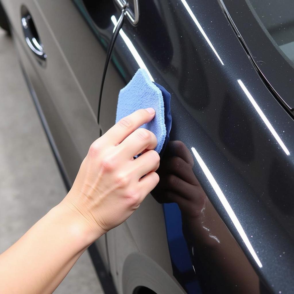 Applying car wax with an applicator pad