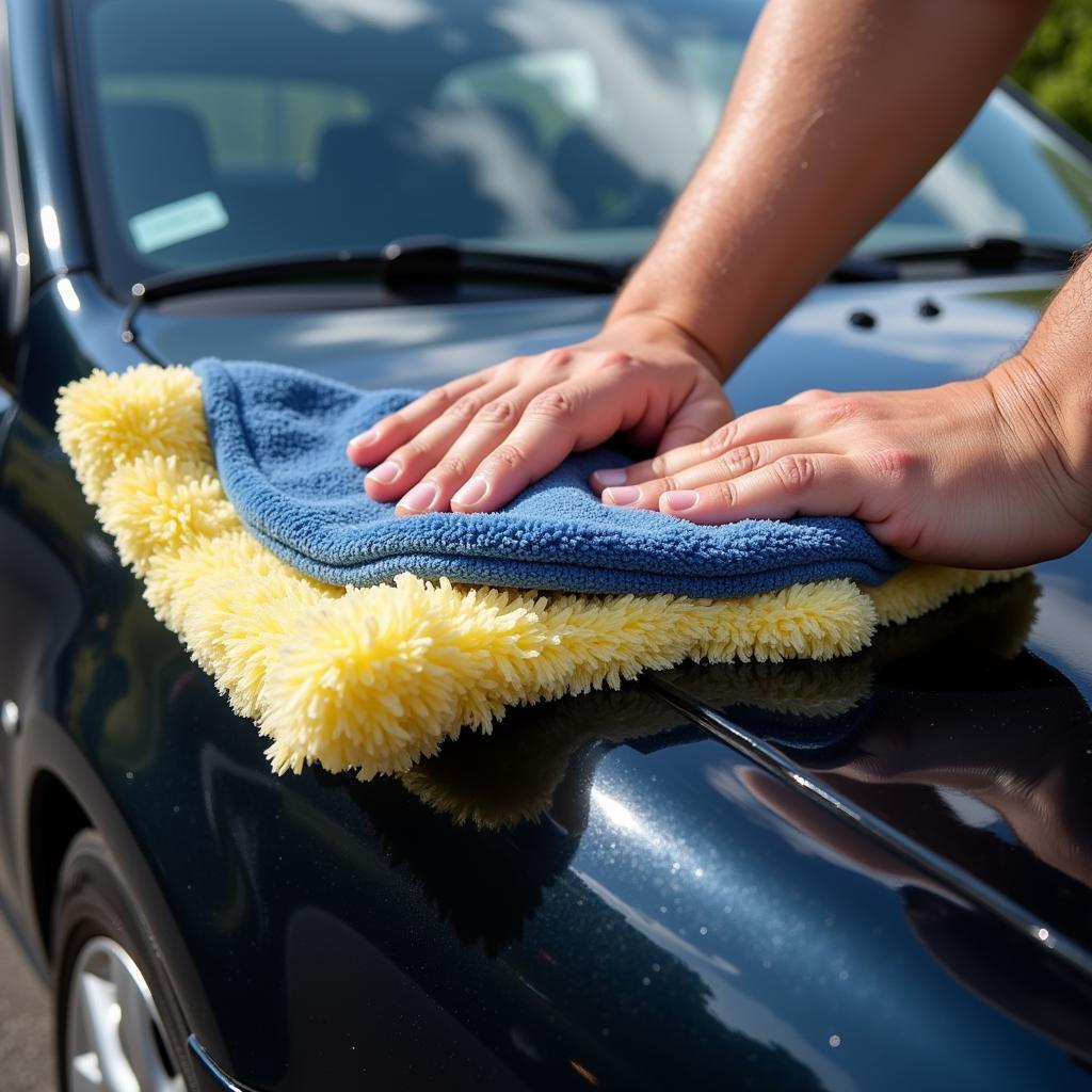 Applying Car Wax with Microfiber Applicator