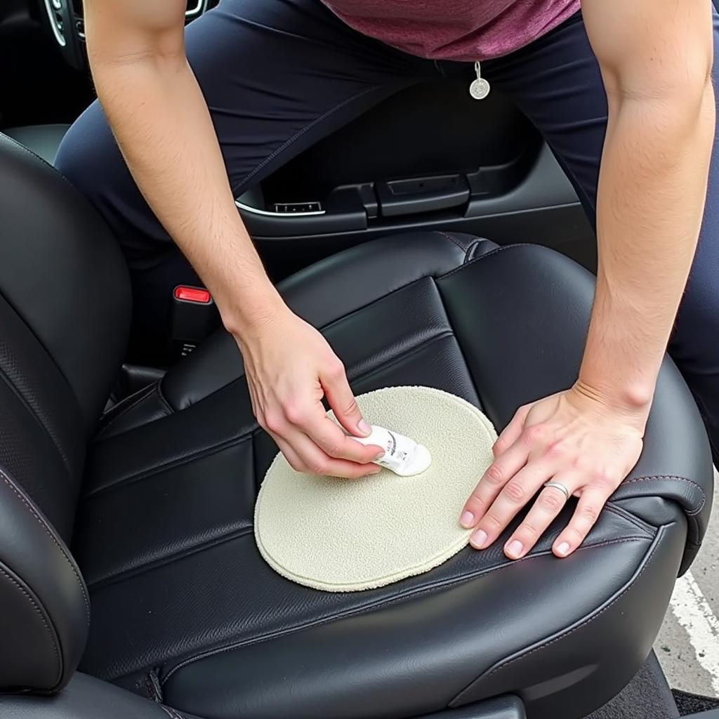 Applying Leather Conditioner to Car Seat