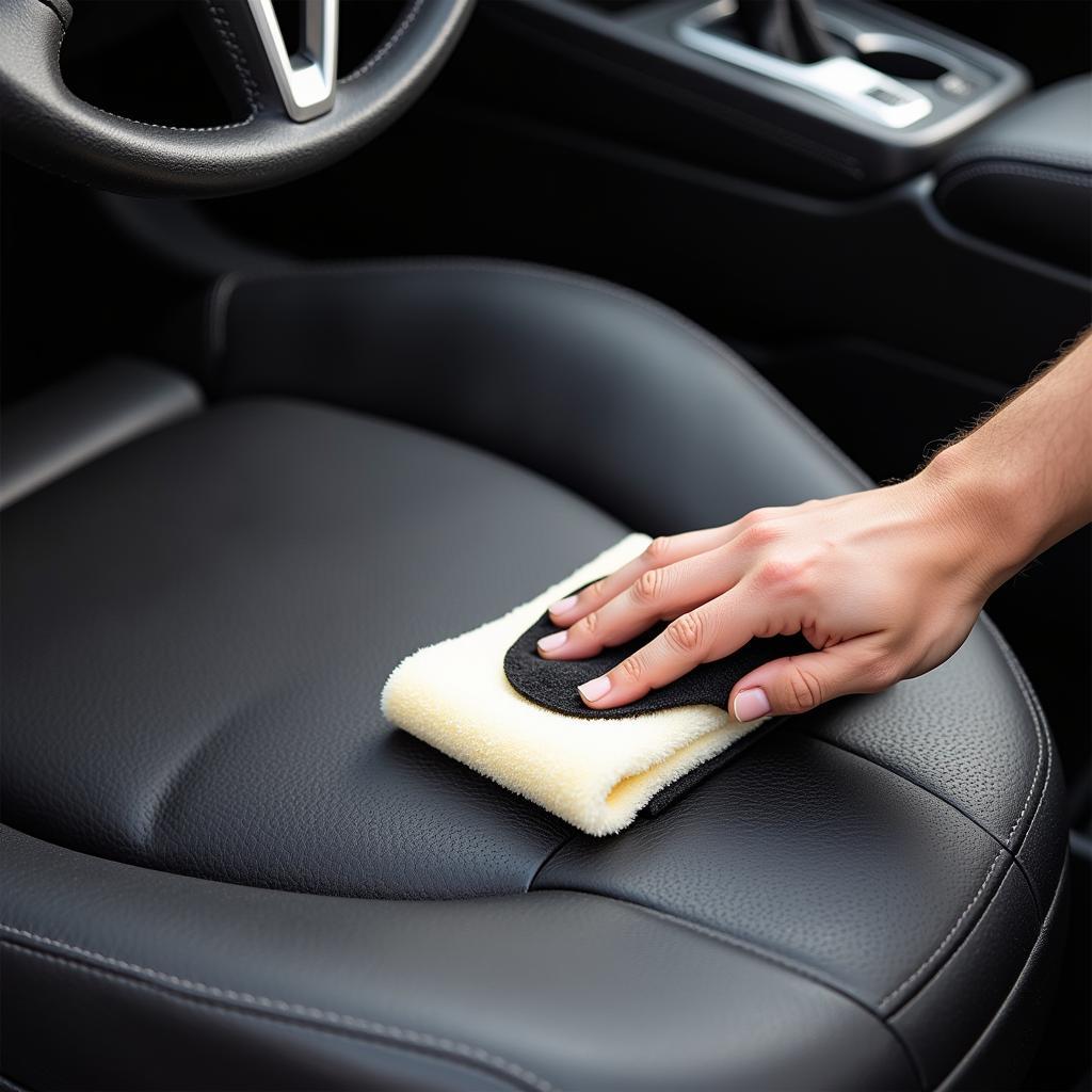 Applying Leather Conditioner during Car Detailing