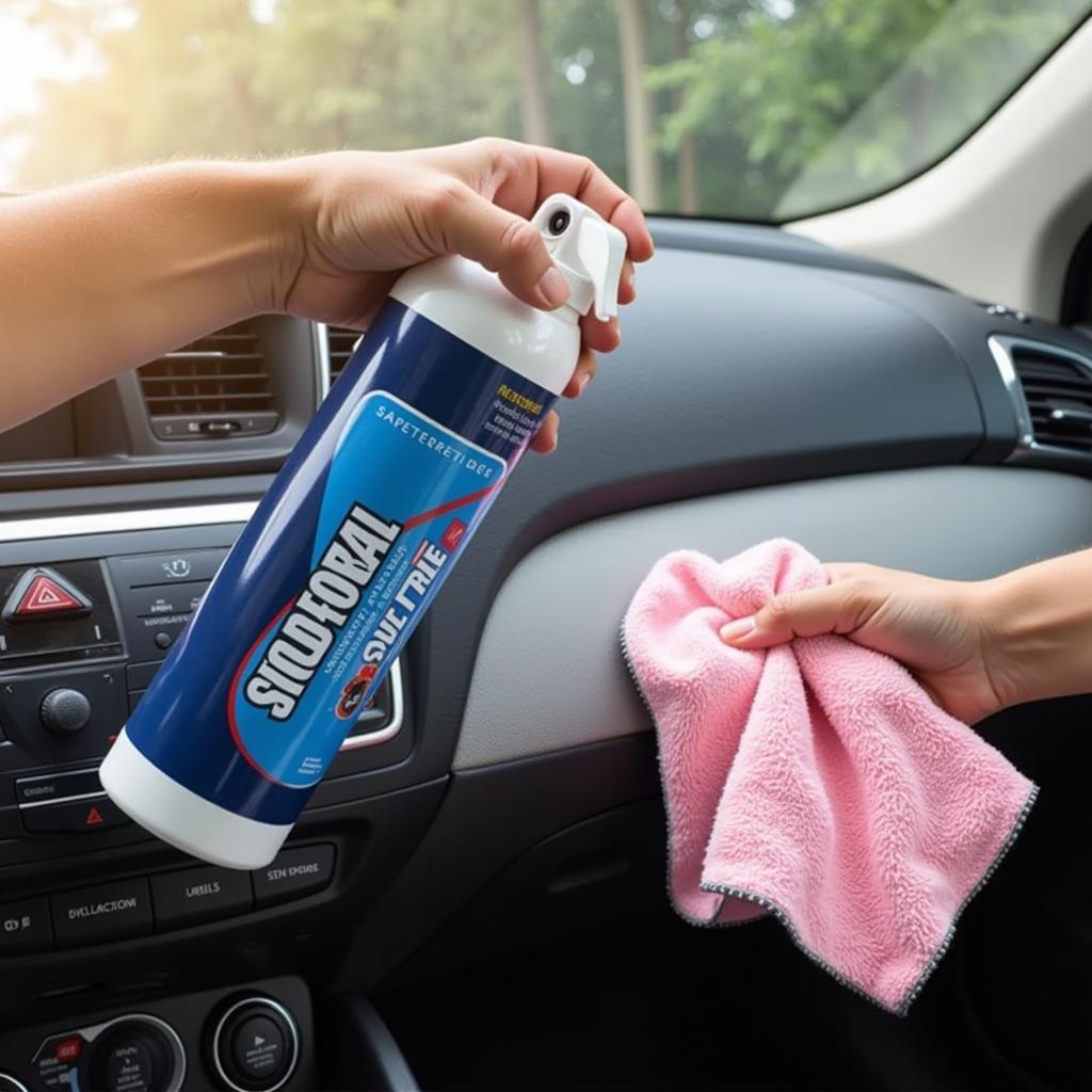 Applying Protectant to Car Dashboard for Shine