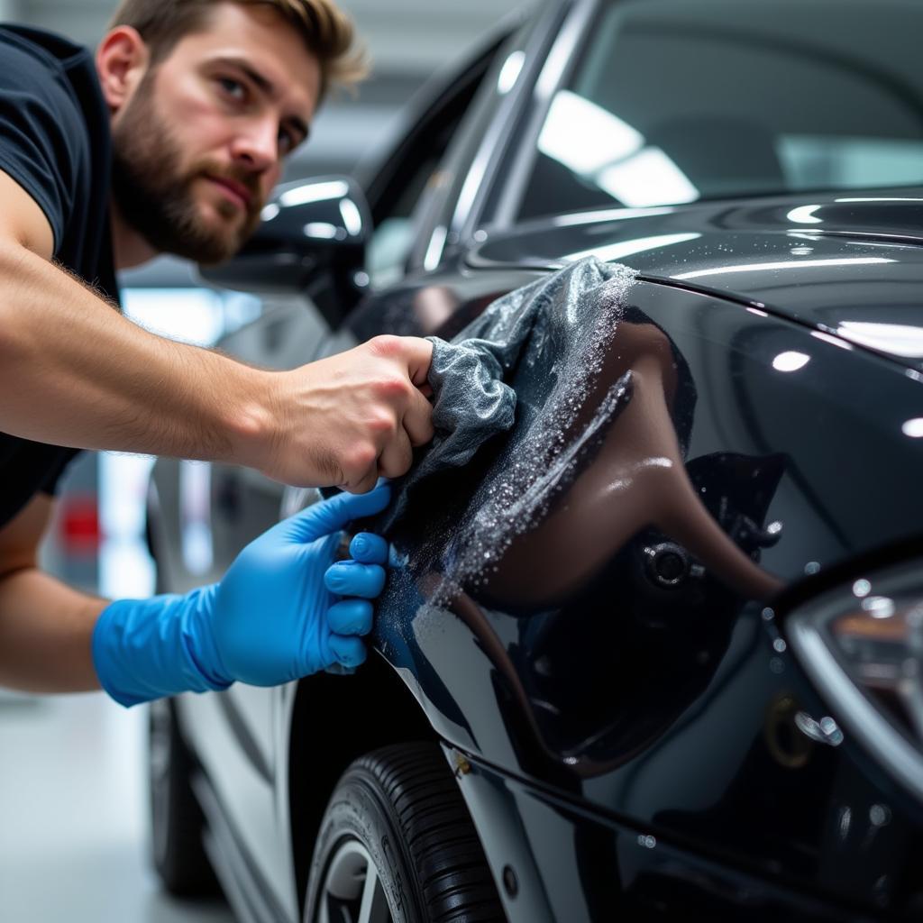 Applying Protective Coating on New Car