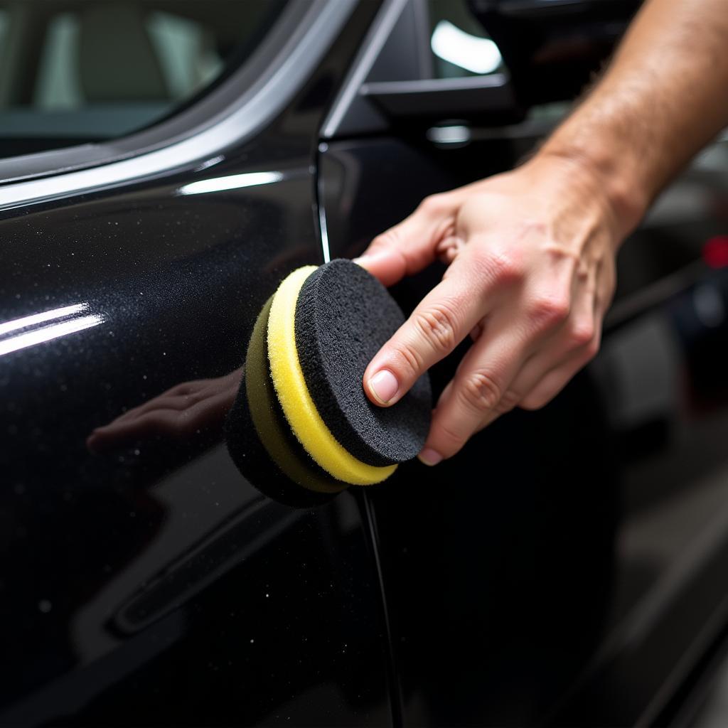 Applying sealant to a black car