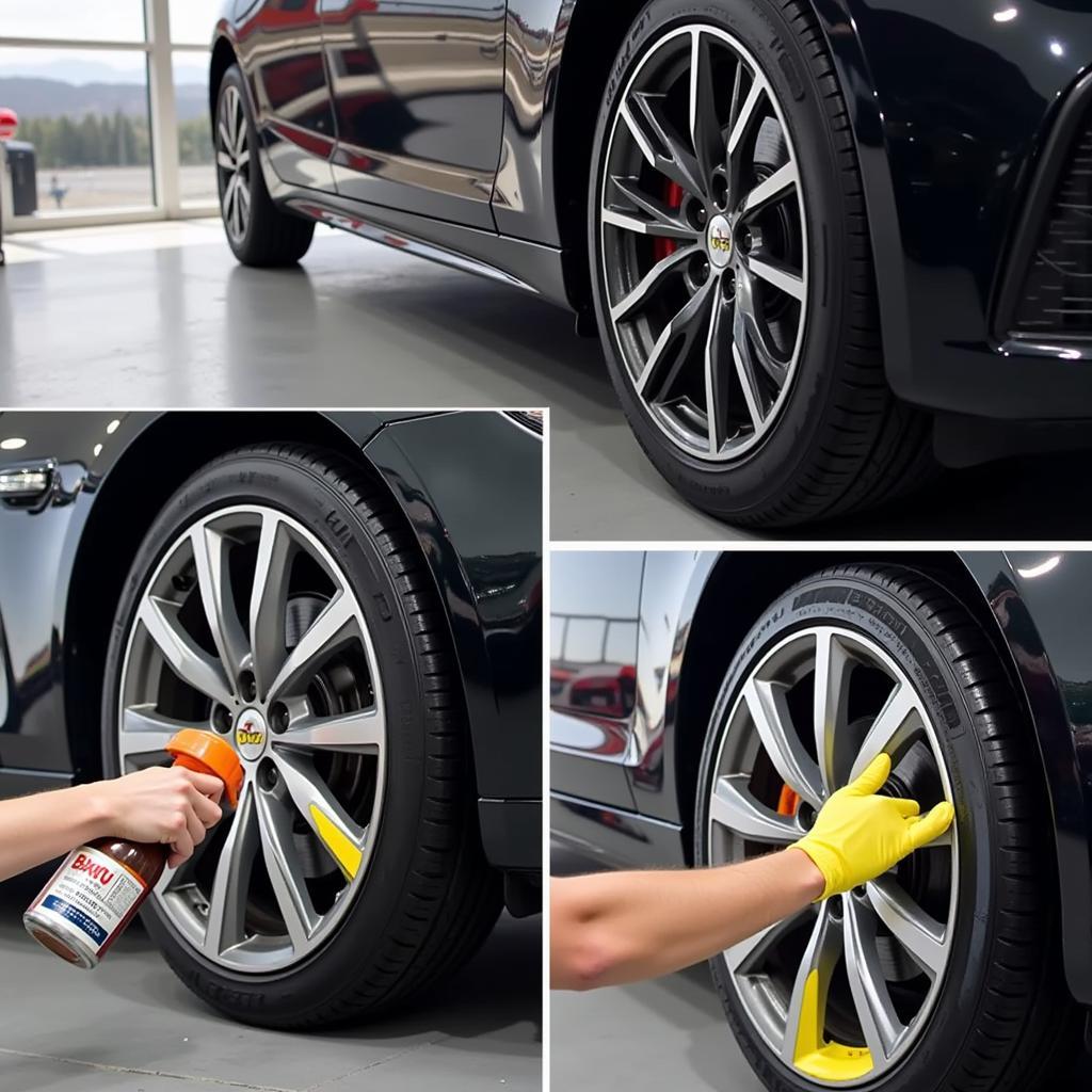 Applying Tire Dressing to Car Tires