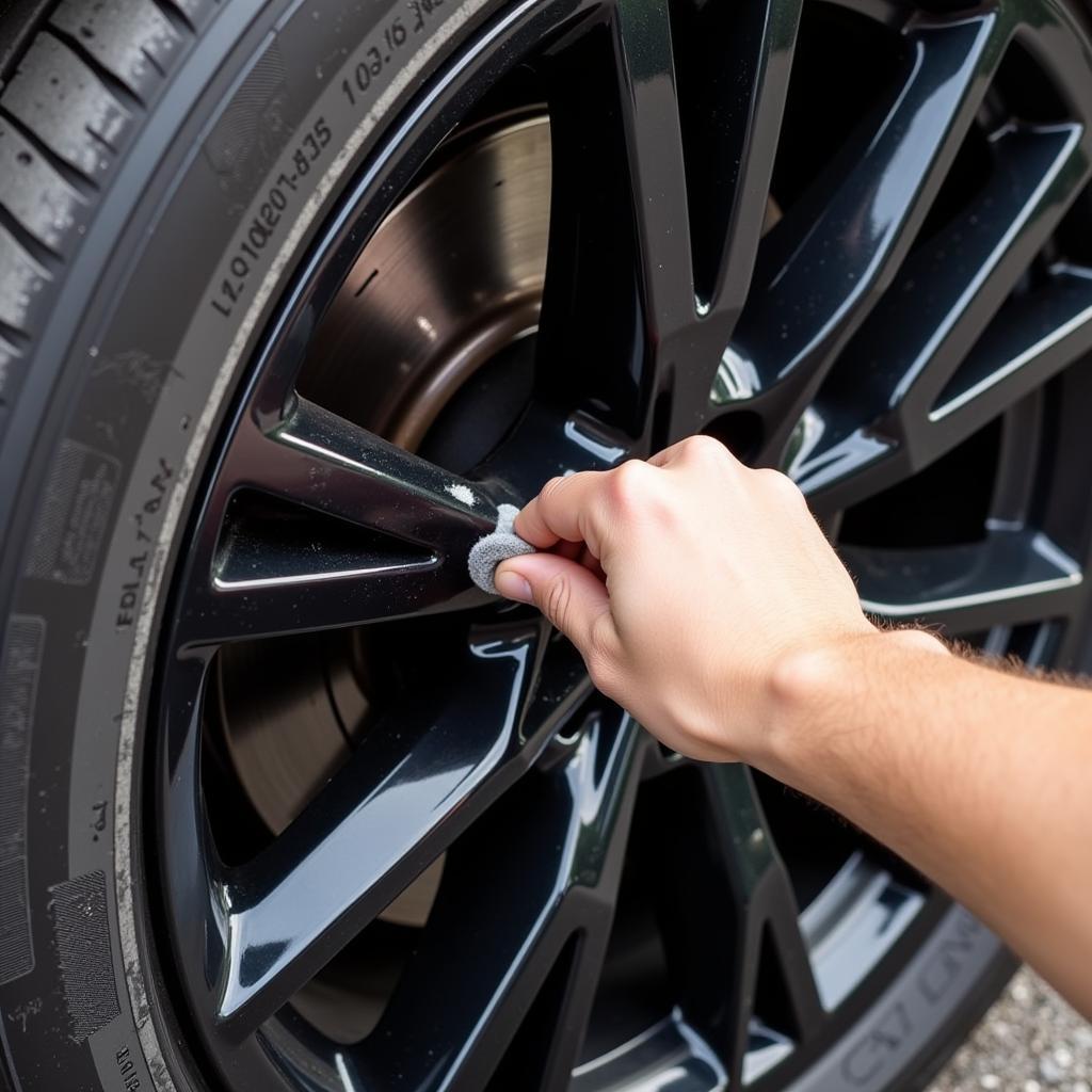 Applying tire dressing to clean tires