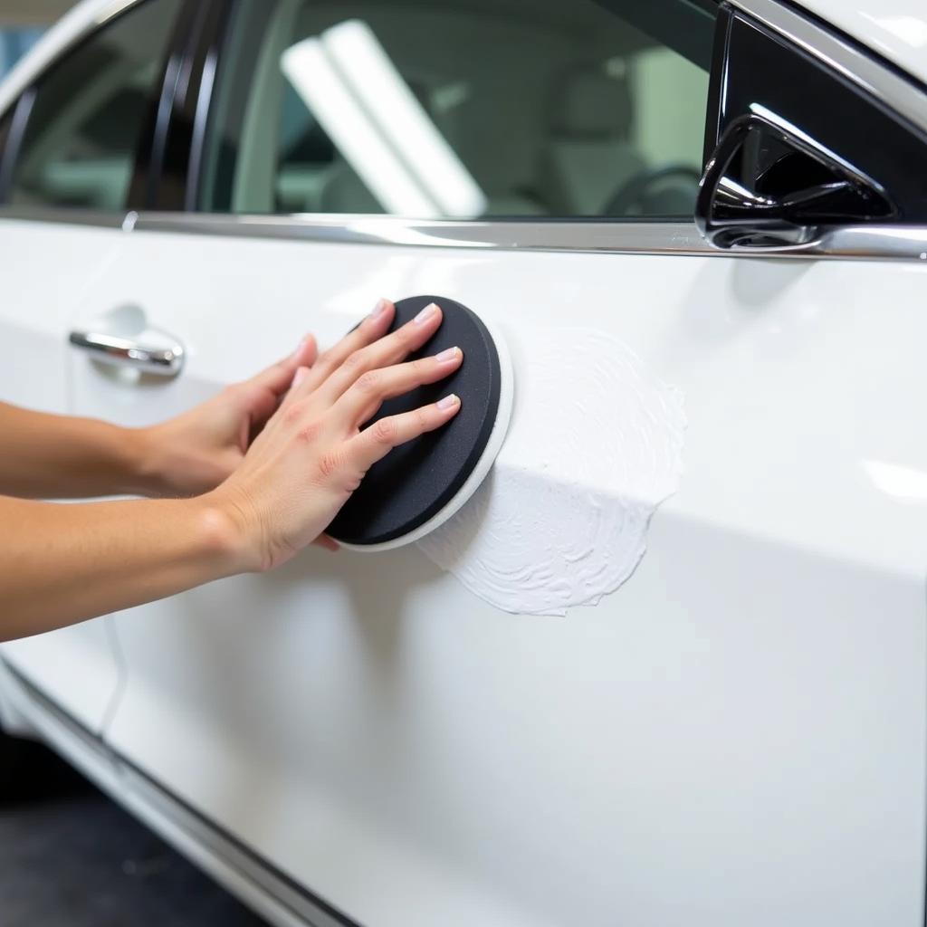 Applying Wax to a White Car