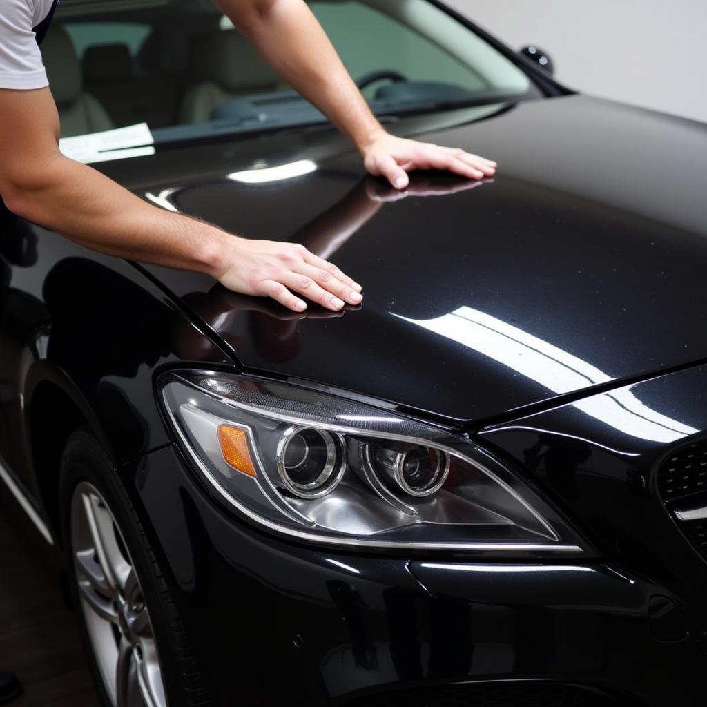 Applying ceramic coating on a car in Austin, TX, for paint protection