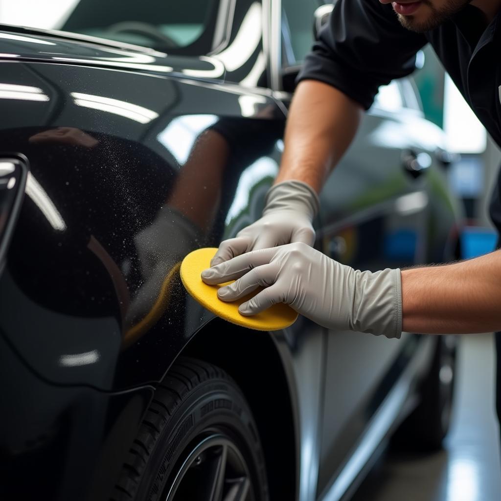 Auto Detailer Applying Car Polymer