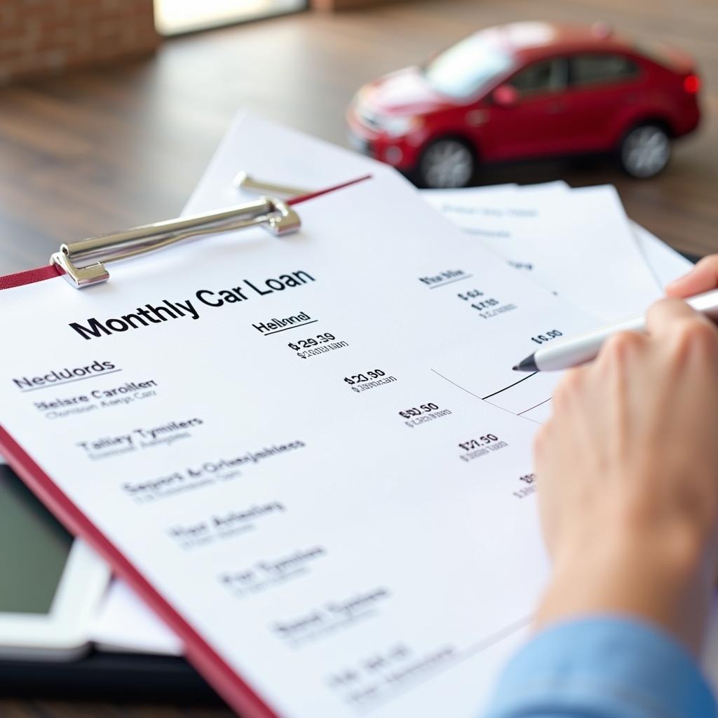 Bank statements showing monthly car loan payments.