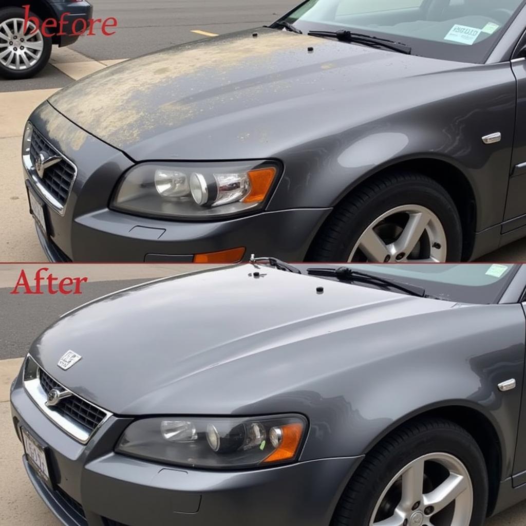 Benefits of Professional Car Detailing: A before-and-after photo of a car that has undergone professional detailing.