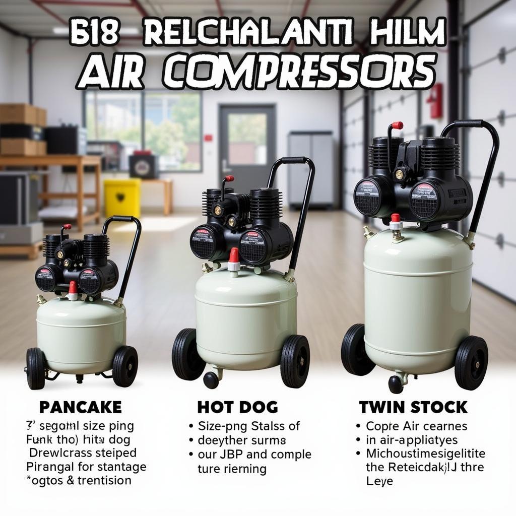 Types of air compressors suitable for car detailing: pancake, hot dog, and twin stack.