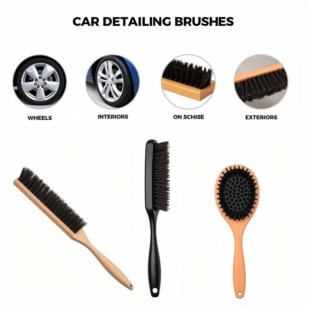 Variety of car detailing brushes for different purposes