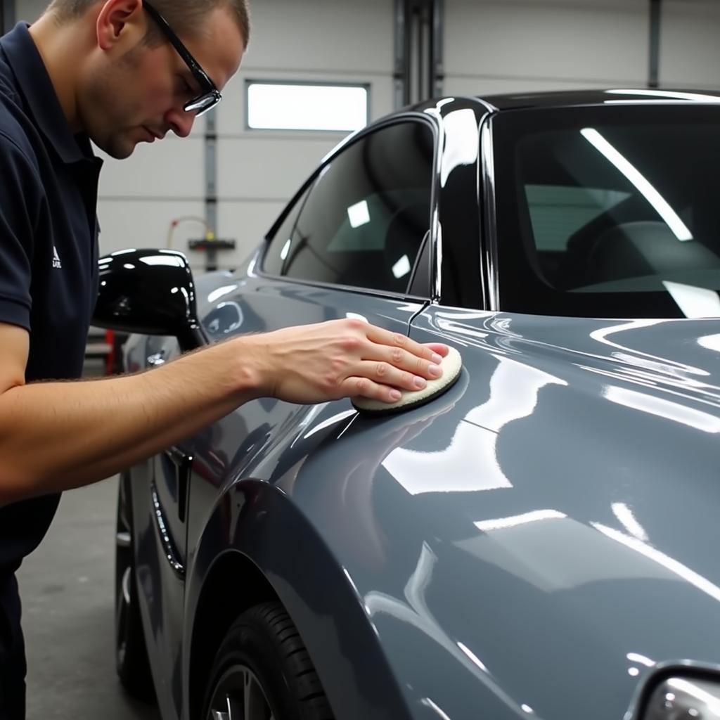 Applying ceramic coating to a car in Dedham