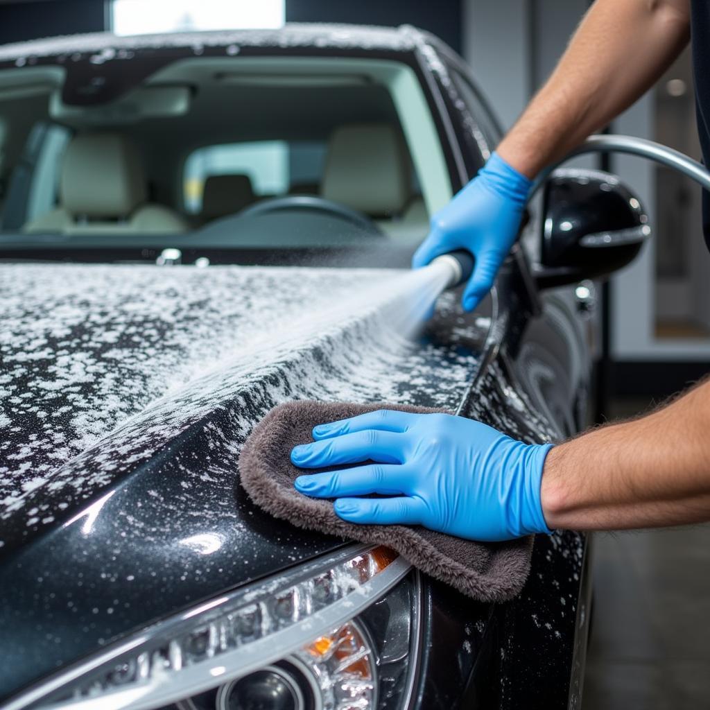 Exterior car wash at a New Orleans detailing shop