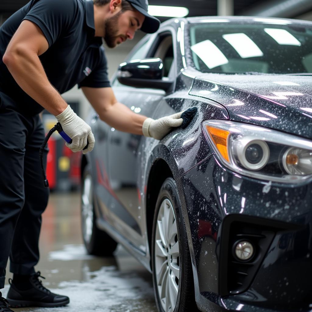 Exterior car wash at a detailing shop in Rochester, MN