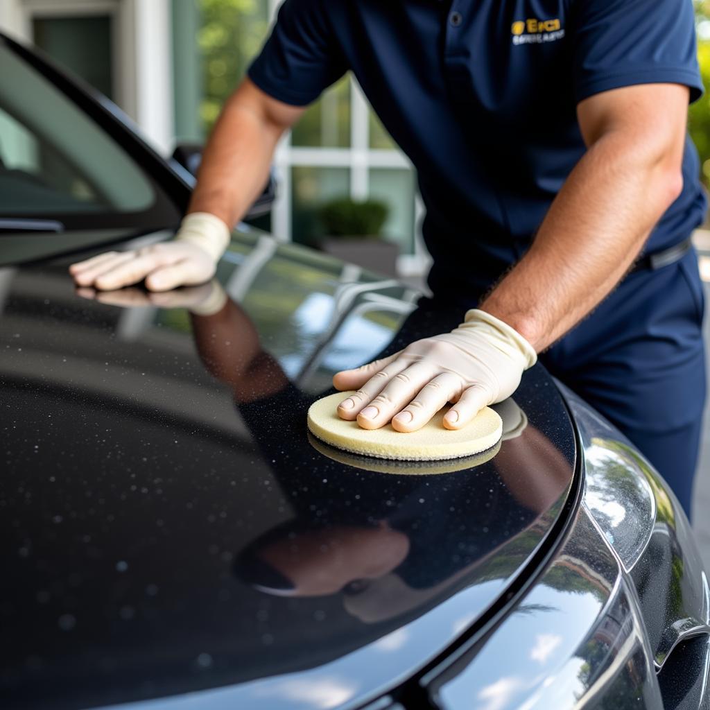 Applying Car Wax by a Professional Detailer