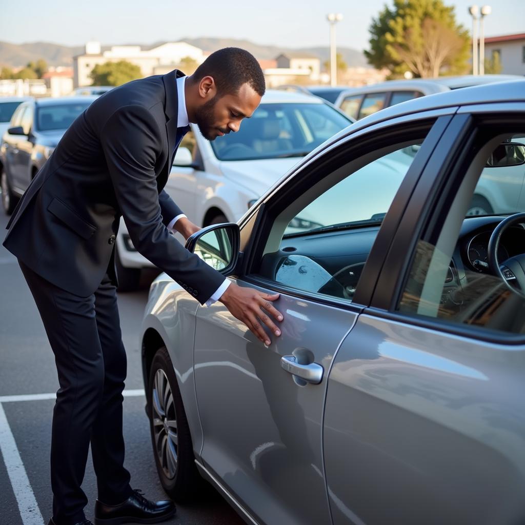 Inspecting a Bidvest Rental Car at Cape Town Airport