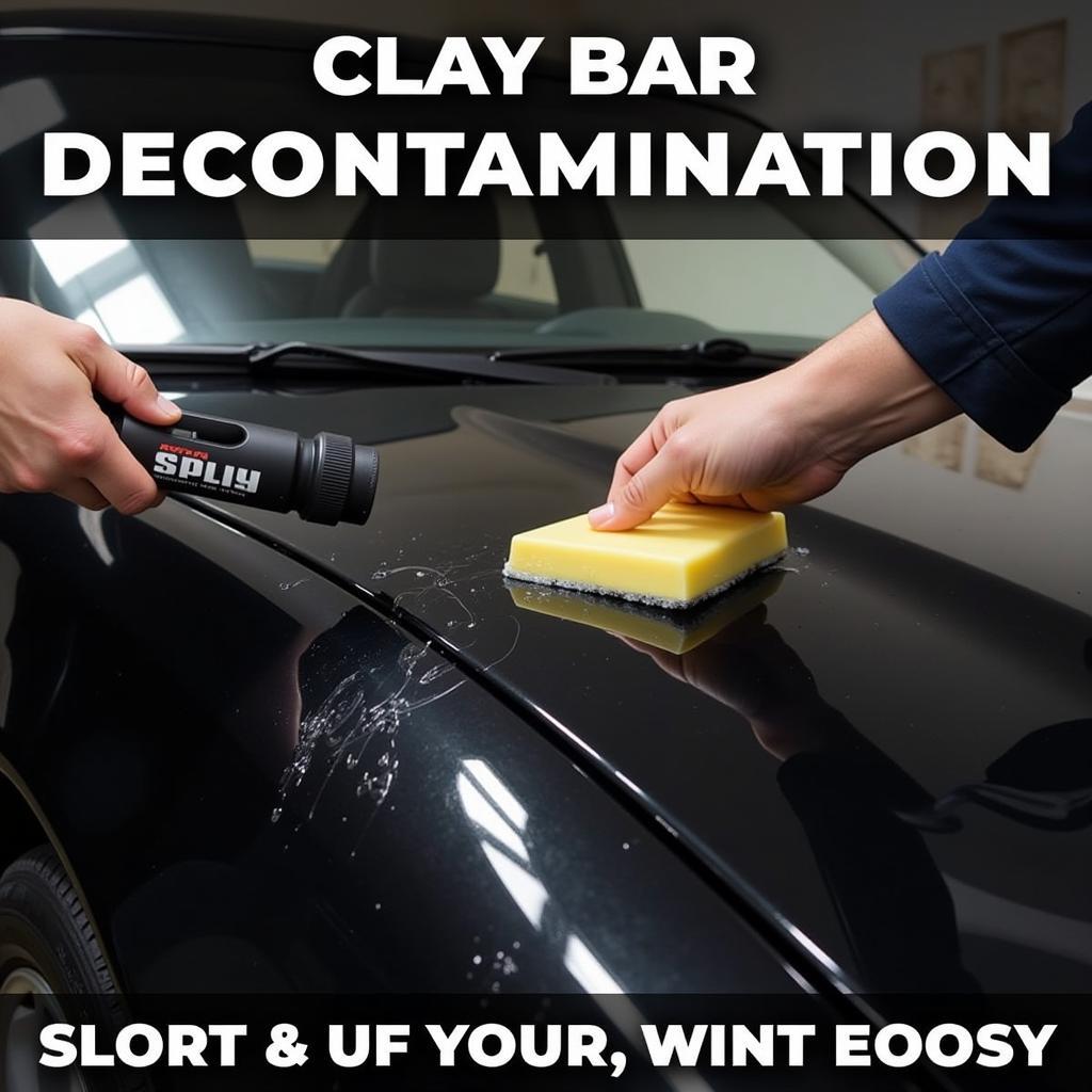 Decontaminating black car paint with a clay bar and lubricant