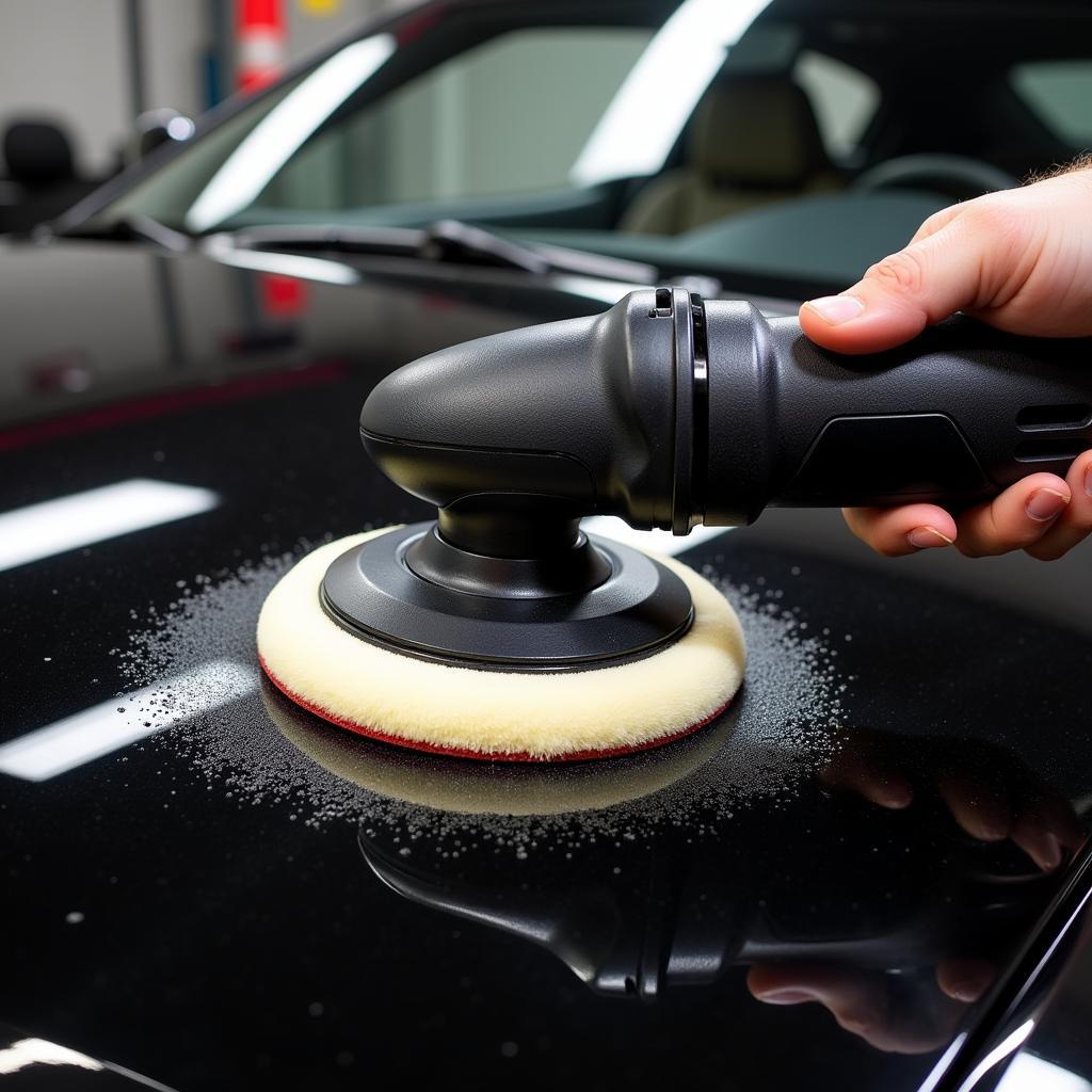 Polishing a black car to remove swirl marks and restore shine