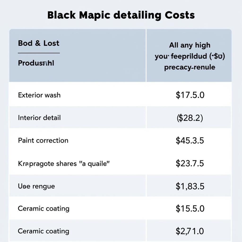 Pricing for Black Magic Mobile Car Detailing Services