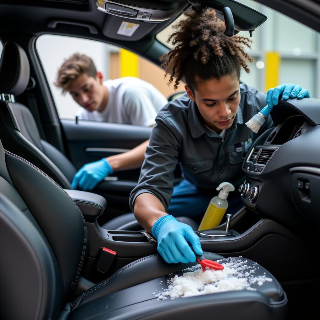 Detailing a car interior in a Boston, MA training course