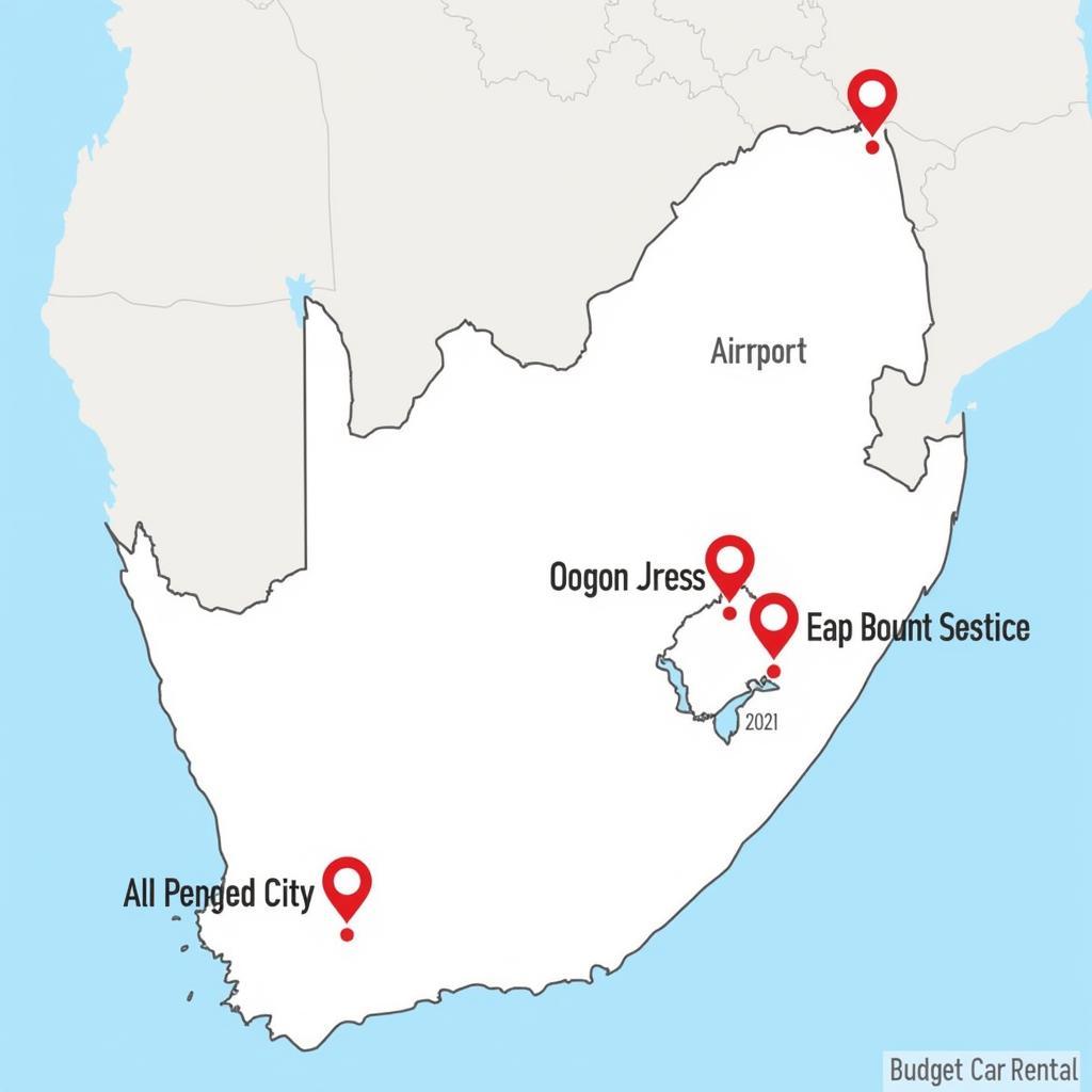 Budget Car Rental Branch Locator Map in South Africa