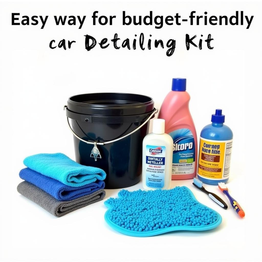 Budget-Friendly Car Detailing Kit: Essential cleaning products and tools for a complete car detail on a budget.