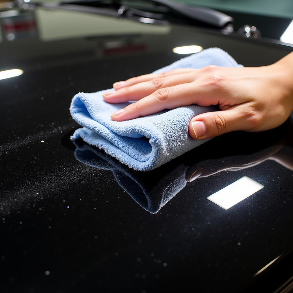 Buffing Wax on Black Car for High Gloss