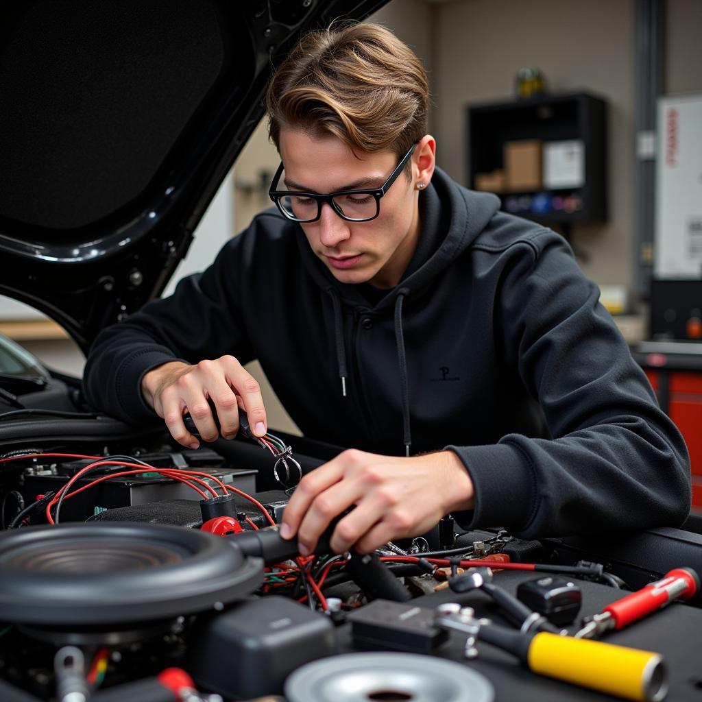 Car Audio Enthusiast Working on a Project