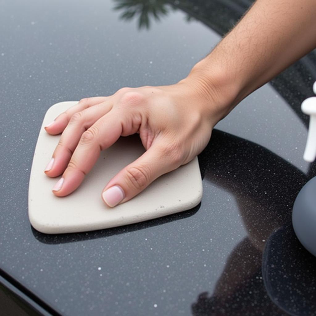 Applying clay bar to car paint