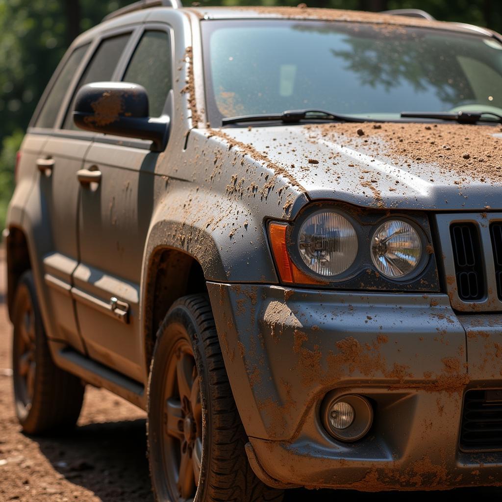 Car Covered in Dirt and Grime After Off-Roading