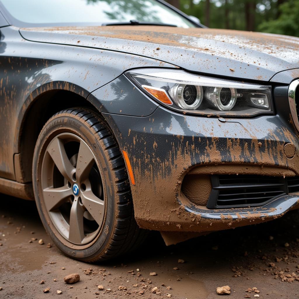 Car Covered in Mud Requiring Detailing