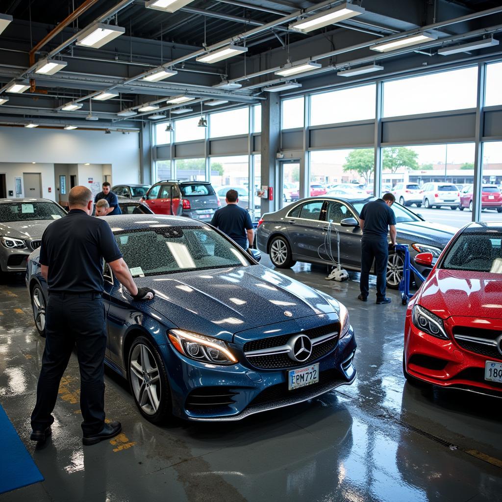 Car Dealership Detailing Bay in Action