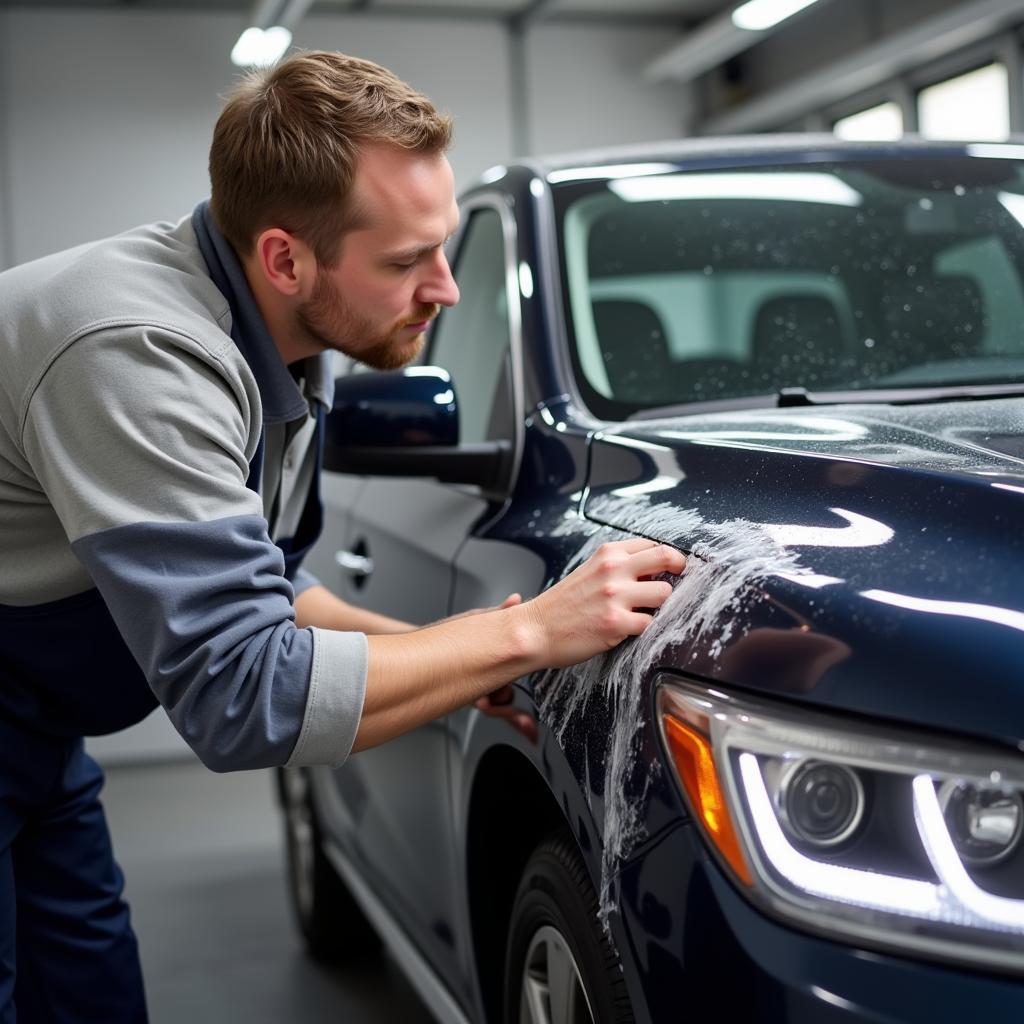 Car Detail Associate Applying Wax