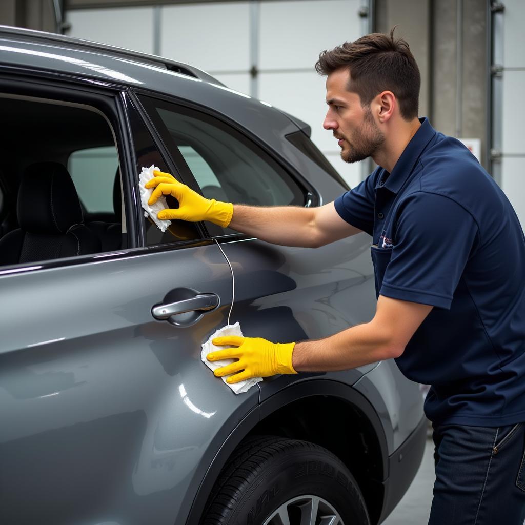 Professional Applying Ceramic Coating to Car