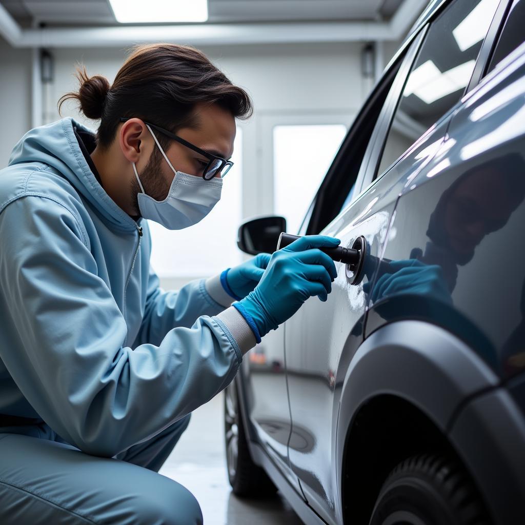 Professional Applying Ceramic Coating to a Car