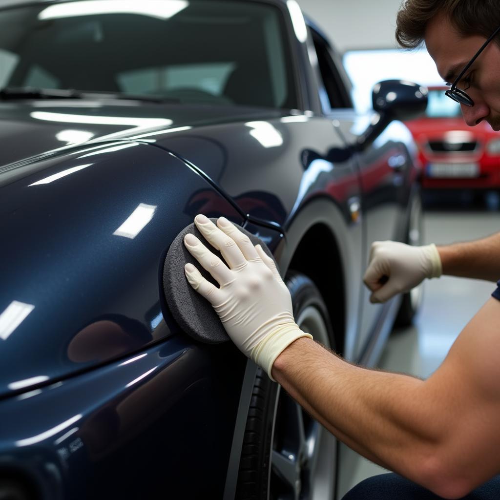 Car Detailer Applying Ceramic Coating to a Vehicle