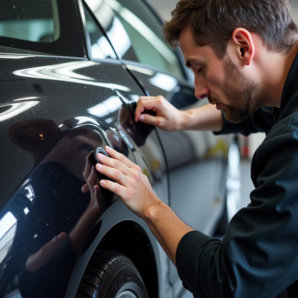 Applying Wax to a Polished Car Exterior