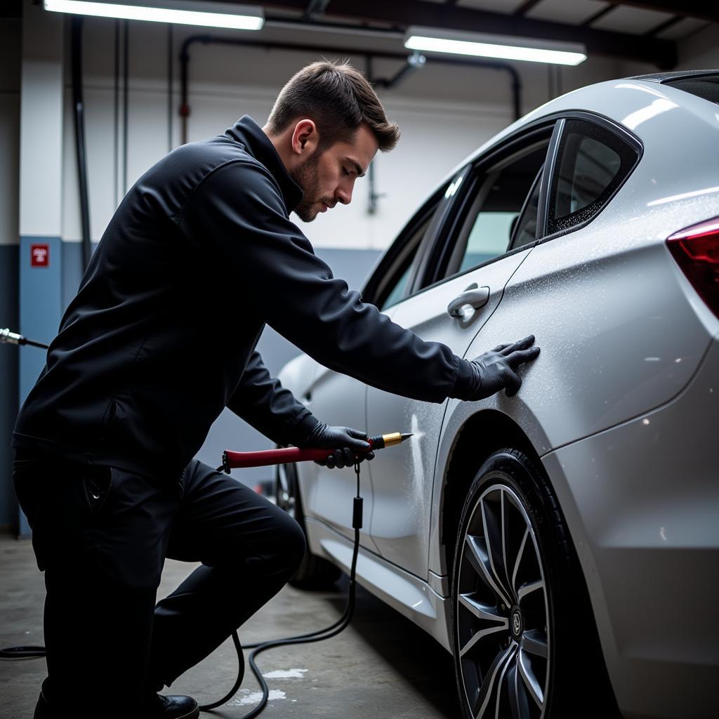 Car Detailer Performing Services in a Professional Shop