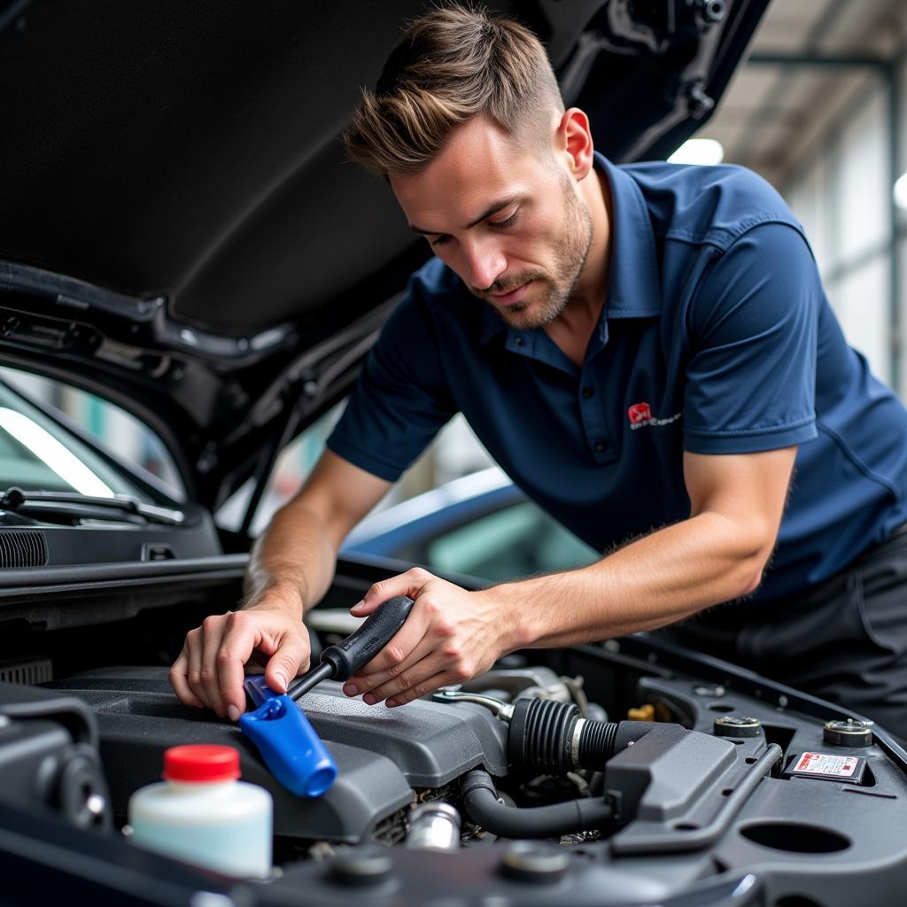 Car Detailer Cleaning Engine Bay