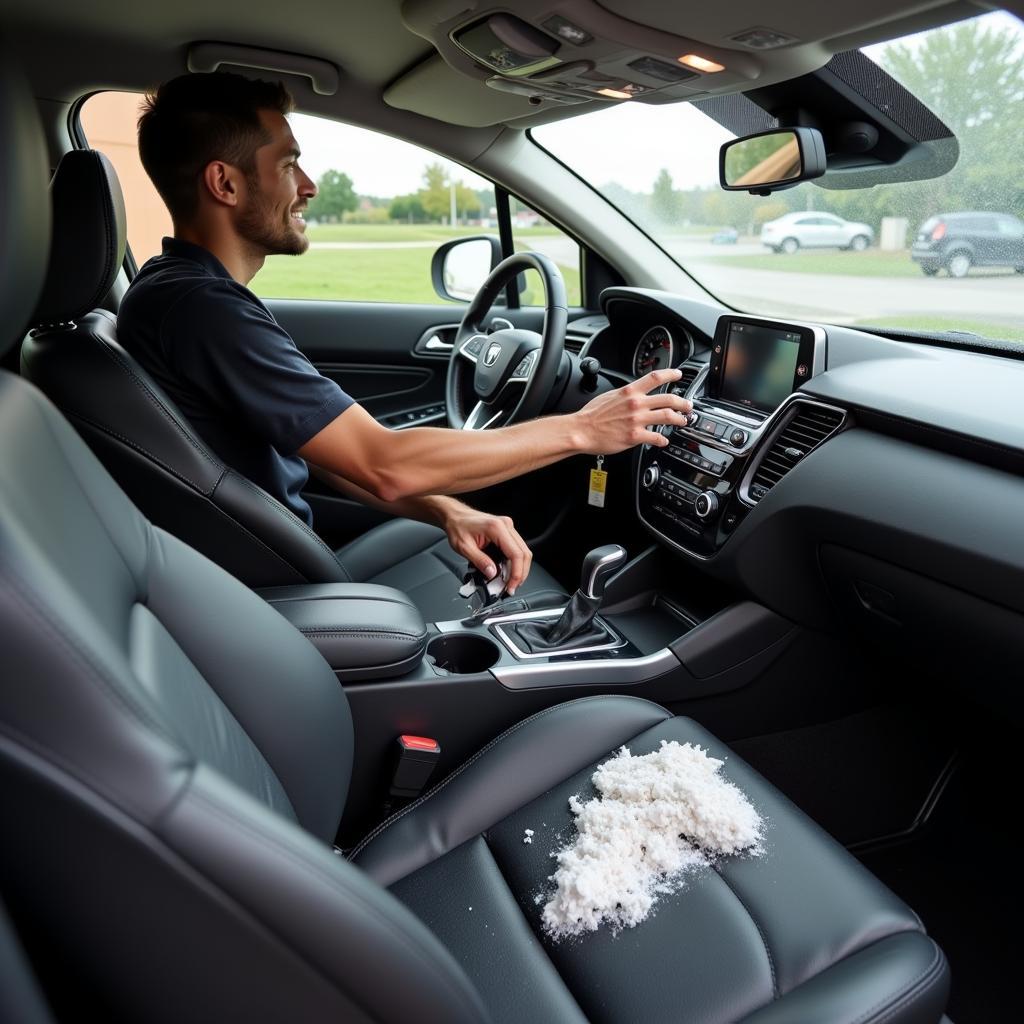 Car Detailer Cleaning a Car Interior