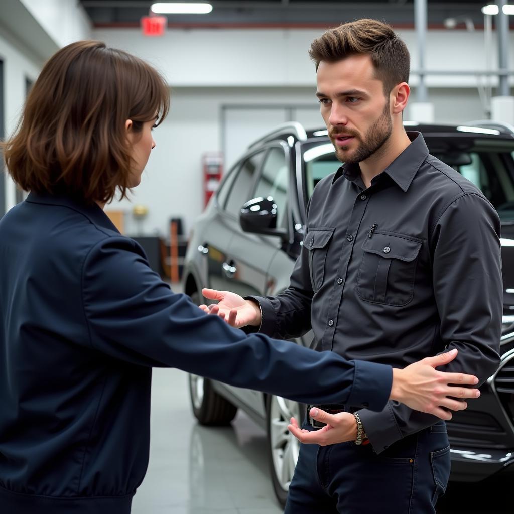 Car Detailer Communicating with Client