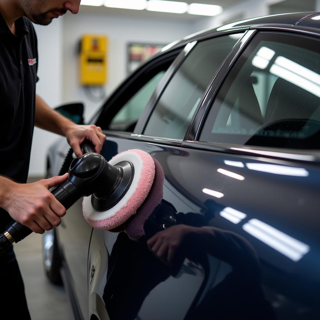 Car Detailer Polishing Car Exterior