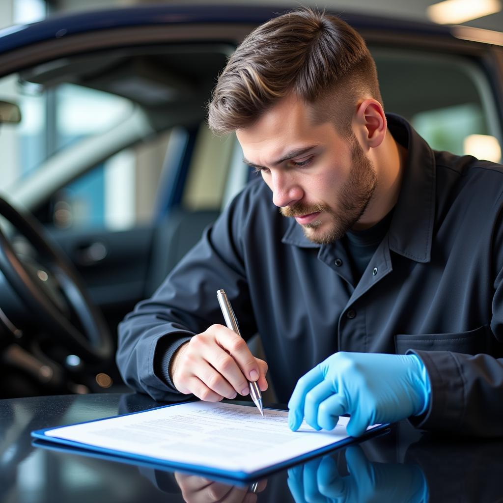 Car Detailer Reviewing Insurance Policy