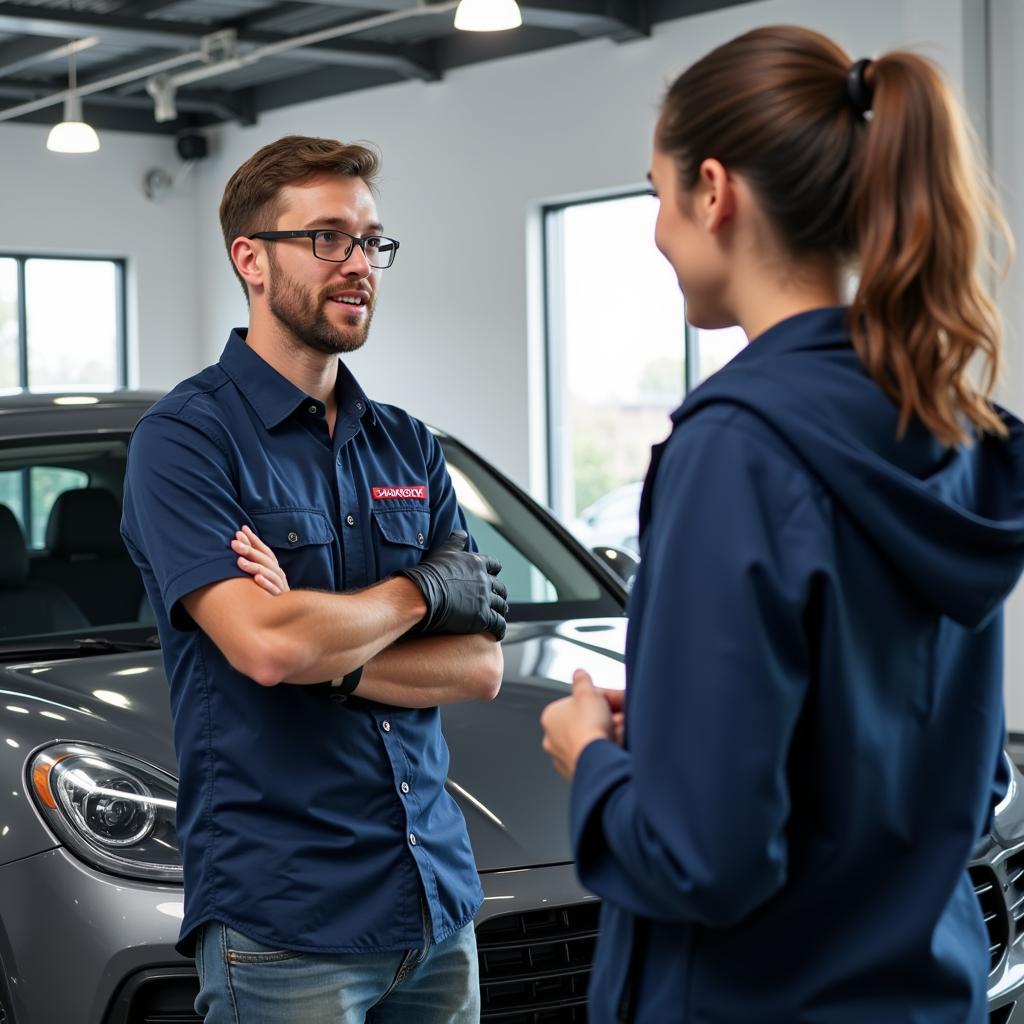 Car Detailer Interacting with Client