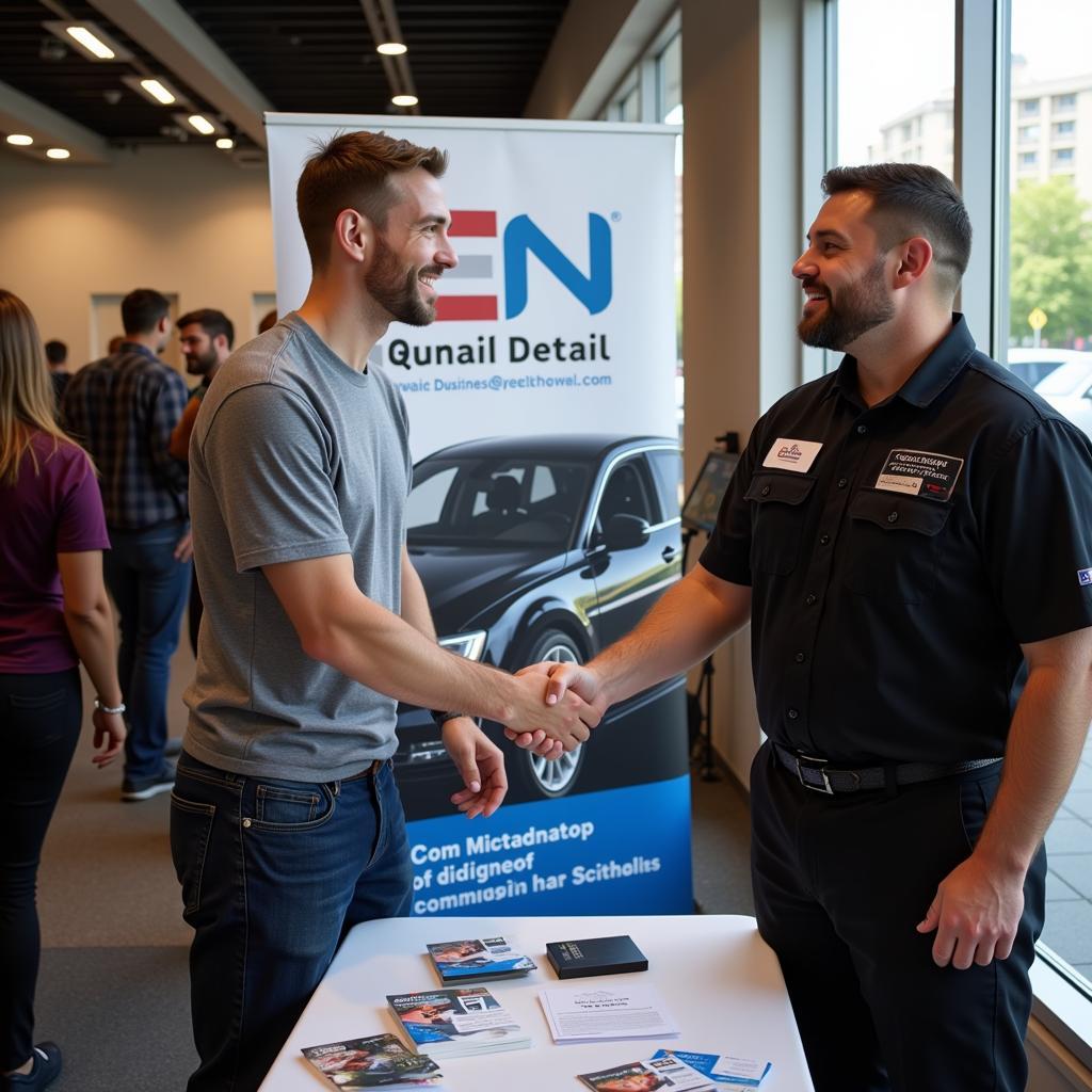 Car detailer networking at a local business event