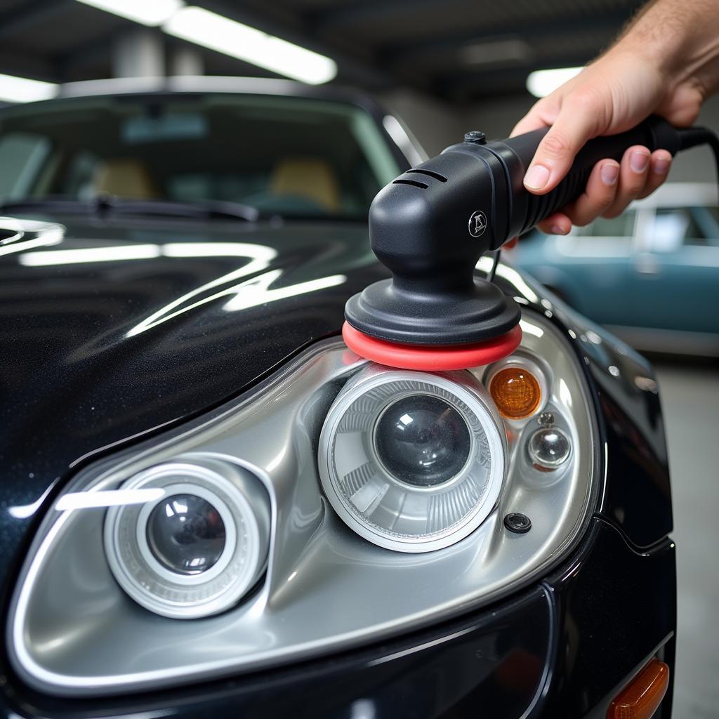 Car Detailer Polishing a Headlight