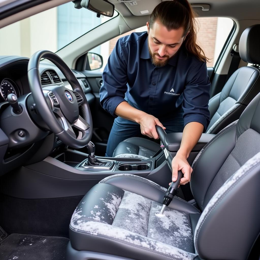 Car Detailer Using Aqua Pro Vac Extractor on Car Seats