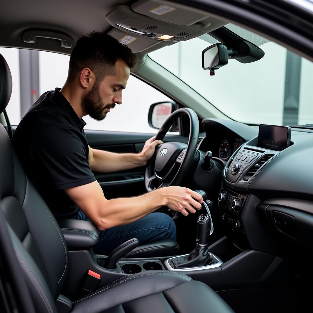 Car Detailer Working Meticulously