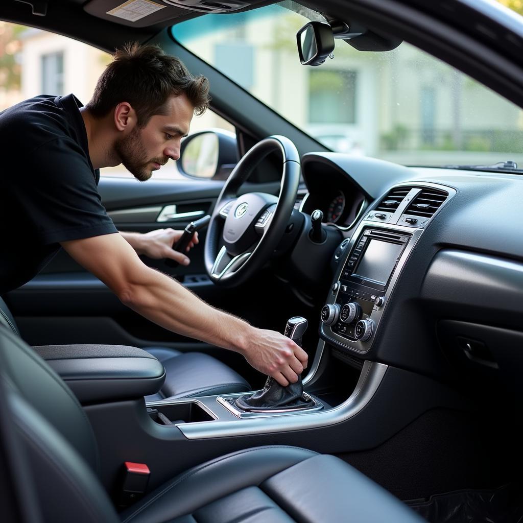 Car Detailer Working on Car Interior